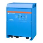 Blue Victron Energy Quattro 5000W inverter/charger enclosure with an orange stripe (industrial power device).