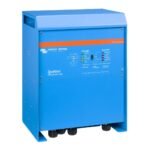 Blue Victron Energy Quattro inverter/charger cabinet with an orange stripe, indicating a 48V system and 5000W/70A capability (informational device setup).