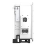 Side view of a white industrial equipment enclosure with ventilation holes and a mounting bracket