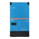 Blue Victron Energy MultiPlus-II inverter/charger unit with orange stripe and black base for solar power systems.