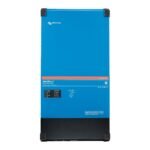 Blue Victron MultiPlus-II inverter/charger cabinet with black feet, side label visible for a portable power system