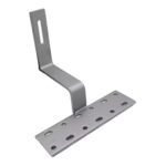 Metal L-shaped mounting bracket with a slotted vertical leg and a perforated base plate for screws/bolts