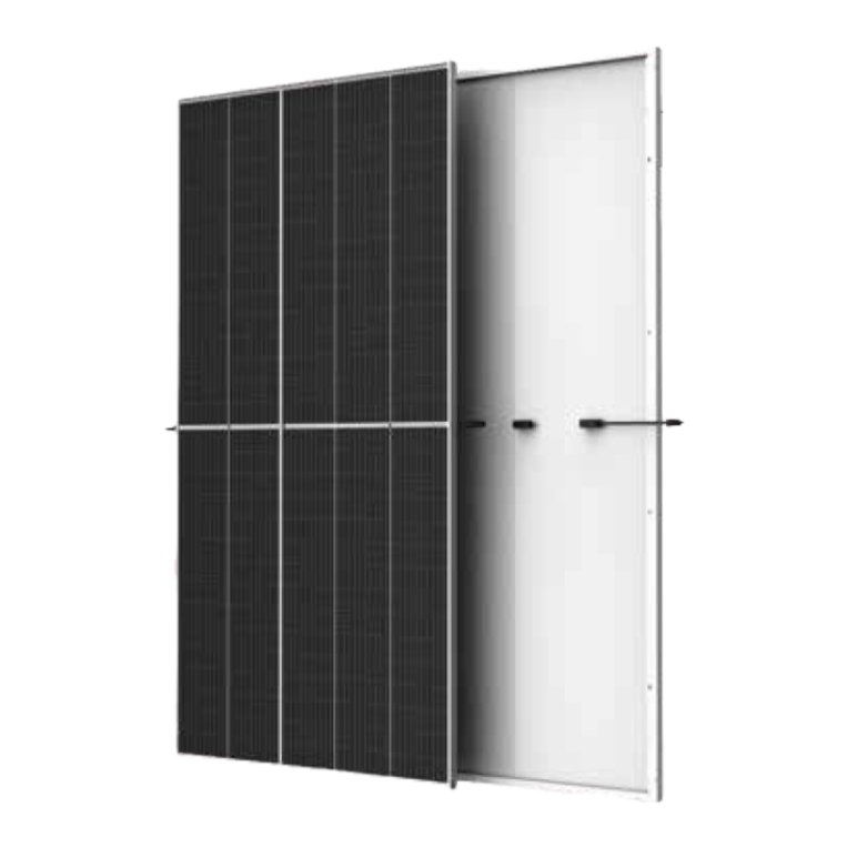 Trina Solar 515w mono - Solarmart Photovoltaic Solutions Solar panel with dark photovoltaic cells mounted on a metal frame.