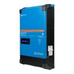 Blue Victron MultiPlus-II GX inverter/charger unit with black base, side panel markings visible for industrial use