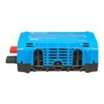 Blue power inverter with a red input terminal on the left and a vented front grille atop a black base, shown against a white background.