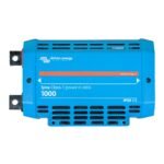 Blue Victron Lynx Class-T power inverter (M10) 1000W with vented housing and mounting lugs, IP20 rating, used to convert DC to AC power.