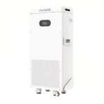 Tall white appliance on caster wheels with a small digital display reading 102%, brand name at the top.